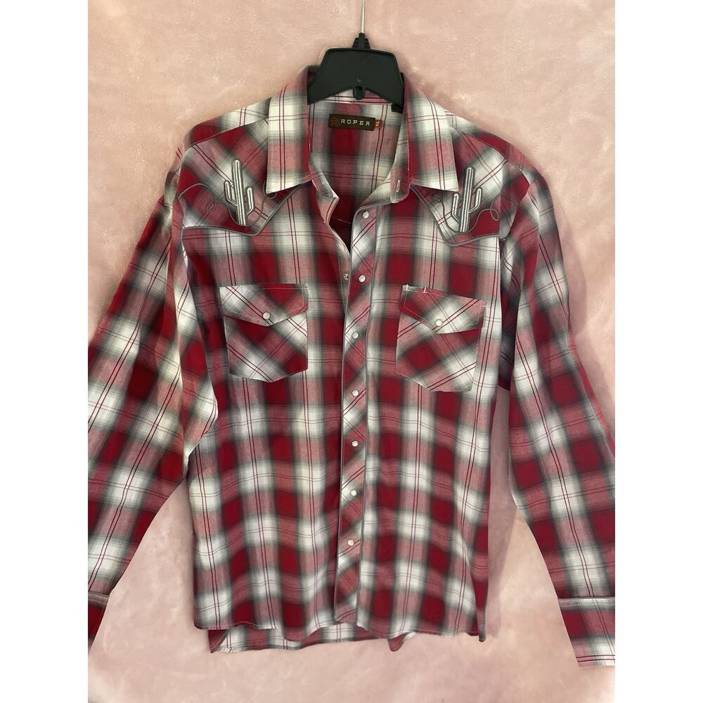 Roper Mens Long Sleeve Western Snap Shirt Cactus Embroidery Size XL Yellowstone